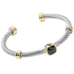 Two Tone Cable Cuff With Centered Black Stone